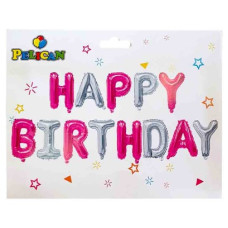 набір кульок-літер фольгованих Pelican "Happy Birthday" 13шт. 40см. срібно-рожеві  837112