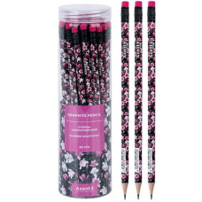 олівець чорнографітний Axent Floral Black з гумкою, НВ  9009/36-14-А  (36/432/3456)