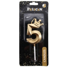 свічка для торту Pelican 3D з короною 6см. золото цифра "5"  863105  (12)