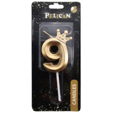 свічка для торту Pelican 3D з короною 6см. золото цифра "9"  863109  (12)