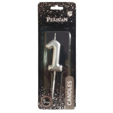 свічка для торту Pelican 5см. срібло цифра "1"  865021  (12)