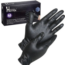 рукавиці медичні нітрилові Hoffen Diamond Grip black терстуровані, 8,5 гр., розмір M  (50/500)