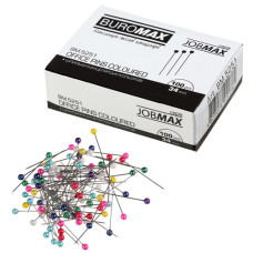 шпильки Buromax 34мм. 100шт. з кольоровими головками в карт. кор.  ВМ.5251  (10/500)