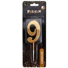 свічка для торту Pelican з блискітками 5см. золото цифра "9"  863309  (12)