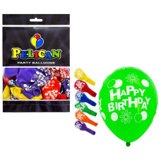 кульки повітряні Pelican 12"/30см. "Happy Birthday" квіточки, ціна за упак. - 50шт.  824018