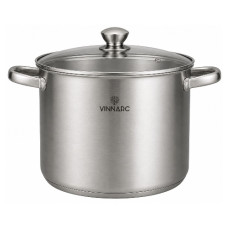 каструля Vinnarc Classic нержав. зі скляною кришкою  8л. 24х19см., індукц.  VN-5308