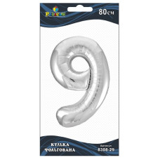 кулька-цифра фольгована Pelican  80см. срібло "9"  830829  (5/50)