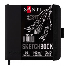 скетчбук Santi для графіки 13х13см., 56арк., тверда обкл. PU, 145гр./м2, чорний папір 743245 (20/60)