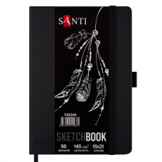 скетчбук Santi для графіки 15х21см., 56арк., тверда обкл. PU, 145гр./м2, чорний папір 743244 (10/40)