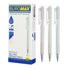 ручка Buromax Novel гелева автом. 0,5мм., прозорий корпус, синя  ВМ.8372-01  (12/144/1728)