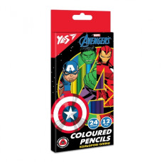 олівці кольор. YES 12шт./24кол. двосторонні Marvel.Avengers карт. уп. заточ.  290678  (12/240)