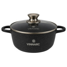 каструля Vinnarc з антипригарним мармуровим покриттям та скляною кришкою 4,5л. 24см.  BL-0324NS