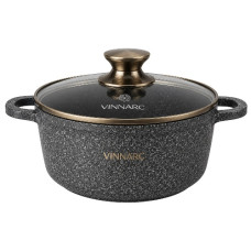 каструля Vinnarc з антипригарним мармуровим покриттям та скляною кришкою 4,5л. 24см.  GR-0324CE