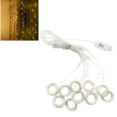 електрогірлянда штора-роса 160 LED, 2х2м., 8 ліній, 8 реж., USB, теплий білий колір  1936-07