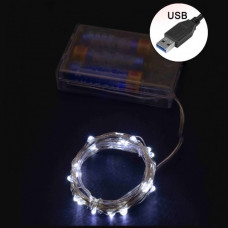 електрогірлянда роса  30 LED, 3м., на батарейках + USB, білий колір  1976-03u