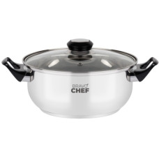 каструля Bravo Chef нержав. зі скляною кришкою та бакелітовими ручками 24см. 4,5л.  ВС-2002-24