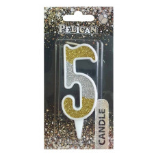 свічка для торту Pelican 7см. комбінована срібно-золота цифра "5"  867035  (12)