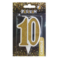 свічка для торту Pelican 7см. ювілейна золото "10"  867110  (32)