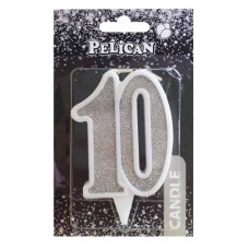 свічка для торту Pelican 7см. ювілейна срібло "10"  867210  (32)