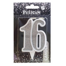 свічка для торту Pelican 7см. ювілейна срібло "16"  867216  (32)