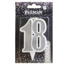 свічка для торту Pelican 7см. ювілейна срібло "18"  867218  (32)