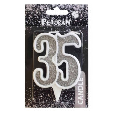 свічка для торту Pelican 7см. ювілейна срібло "35"  867235  (32)