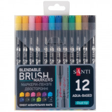 набір маркерів акварельних Santi Brush Marker двосторонніх 12кол.  391055  (1/40/80)