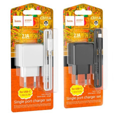 зарядний пристрій Hoco Ocean на 1 USB + шнур Type-C  CS11A