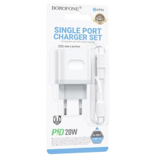 зарядний пристрій Borofone Breeze PD20W на 1 Type-C + шнур Type-C  BA99A