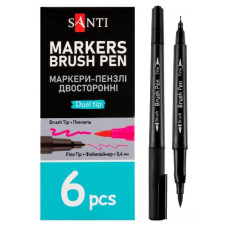 маркер акварельний Santi Brush Pen двосторонній чорний  SW-27/391027  (6/144/1152)